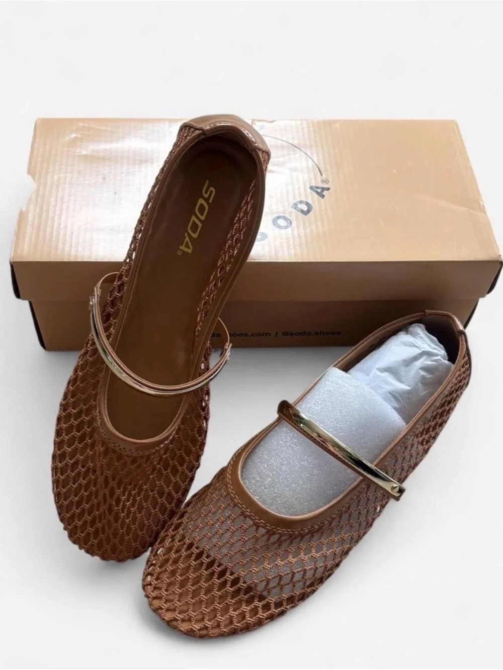 Soda Bronze Mesh Mary Jane Flats with Gold Strap